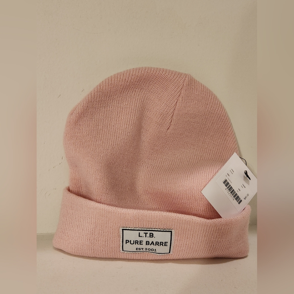 Pure Barre pink patch slouch beanie